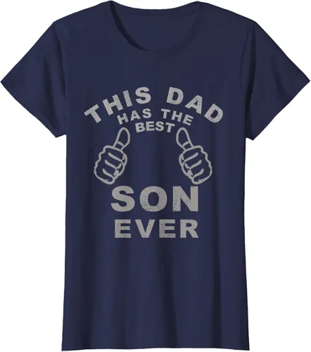 Vista 35 de Camiseta con texto en inglés "This Dad Has the Best Son Ever", regalo del día del padre, Negro