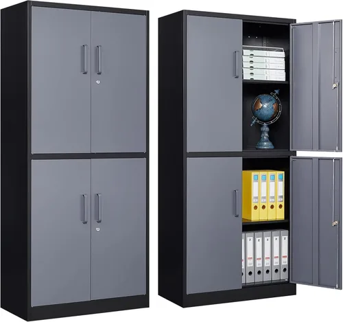 Vista 11 de Gabinete de almacenamiento de metal para garaje, armario de almacenamiento con cerradura de 71 pulgadas con 2 estantes ajustables y 1 cajón