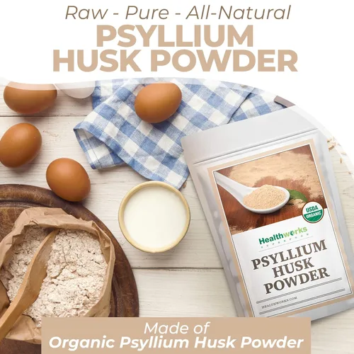 Vista 3 de Healthworks Superfoods Polvo de cáscara de psyllium orgánico 1 lb de fibra soluble Keto Organic, Powder, 1 lb, Soluble Fiber, Digestive Support