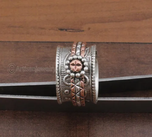 Vista 4 de Spinner Silver Ring, 925 Silver Ring, Handmade Silver Ring, Bohemian Ring, Wide Band Ring, Statement Silver Ring, Spiritual Silver Ring, Vintage