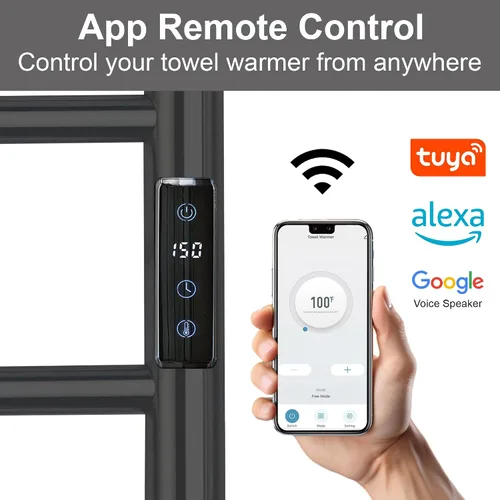 Vista 2 de Toallero Eléctrico con Control de Voz para Alexa y Google Home, TUYA - Calentador de Toallas de Baño Montado en la Pared, Enchufable