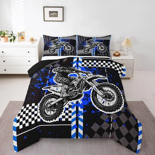 Vista 19 de Feelyou Kids Green Dirt Bike Duvet Insert Twin Size, Extreme Sports Comforter Set Boys Girls Motorbike Bedding Set Teens Bedroom Decor Microfiber
