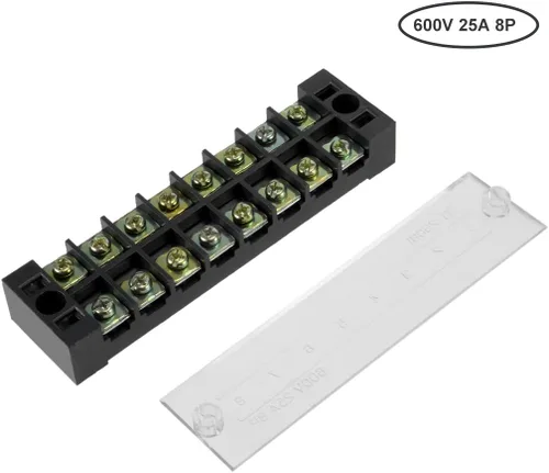 Vista 2 de uxcell 4 unids 8 posiciones filas dobles 600 V 25 A cable barrera bloque terminal tira TB-2508L