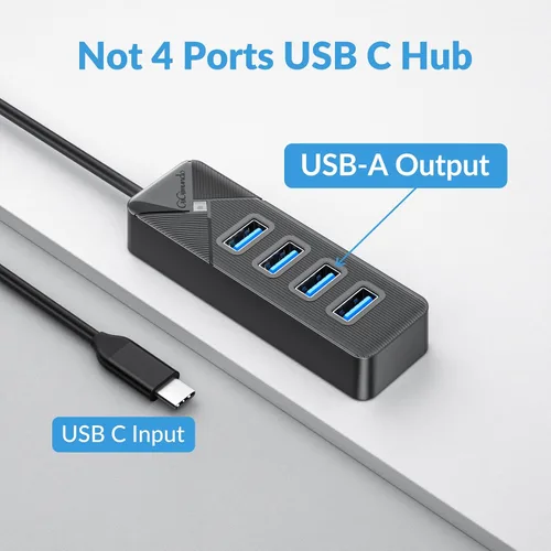 Vista 2 de GiGimundo Hub USB C de 4 puertos para laptop, adaptador multipuerto USB C a USB Hub transferencia de 5 Gbps, divisor USB C para laptop, MacBook Negro