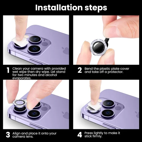 Vista 7 de Tensea Protector de lente de cámara para iPhone 14 Pro Max, protector de lente de cámara de vidrio templado 9H, protector de pantalla, anillo