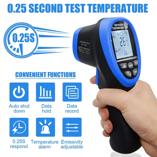 Vista 5 de AIOMEST Termómetro infrarrojo digital – Pistola de alta temperatura sin contacto AI-1500 Medidor de temperatura de pirómetro infrarrojo -58 ~ 2732 ℉