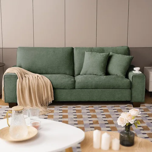Vista 23 de DOPEDIO Sofá biplaza moderno para sala de estar, sillón reclinable de chenilla, funda extraíble, cojines de resorte, marco de madera maciza, fácil