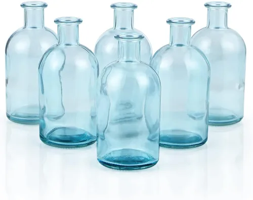 Vista 2 de MDLUU Paquete de 6 jarrones de vidrio, jarrón de botella de boticario, botella de vidrio decorativa para centro de mesa de boda, decoración