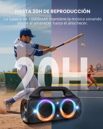 Vista 7 de Altavoz Bluetooth impermeable IP67: 80 W (pico), altavoces inalámbricos portátiles para exteriores con luces LED, tiempo de reproducción de 20