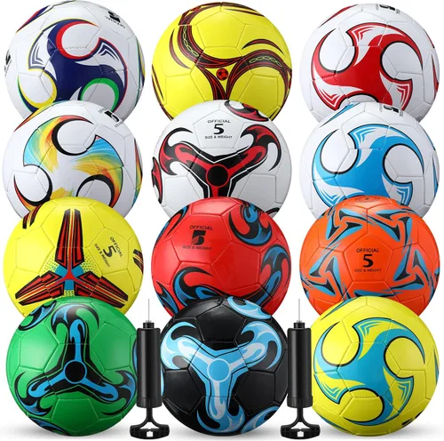 Vista 11 de Lunmon 12 pelotas de fútbol a granel con 2 bombas, tamaño oficial, pelota de fútbol desinflada para interior y exterior, juego deportivo