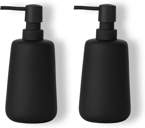 Vista 10 de Dispensador de jabón de cerámica negro mate, dispensador recargable de encimera de baño o cocina de 13 onzas con revestimiento de goma suave al tacto