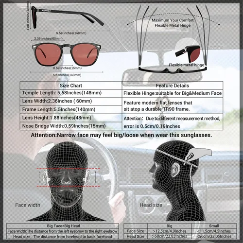 Vista 5 de ROCKNIGHT Polarized Driving Sunglasses UV400 Protection Lightweight Al-Mg Metal Frame Outdoor Casual