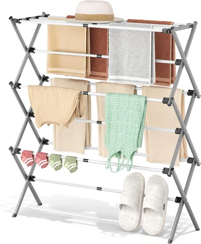 Vista 11 de Estante de Secado de Ropa, Perchero Plegable para Ropa, Estante de Secado de Lavandería Expandible, Pequeño Perchero para Ropa de Bebé, Toalla