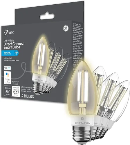 Vista 10 de GE CYNC - Bombilla LED inteligente, bombilla de vela B11, funciona con Amazon Alexa y Google Home, luz WiFi, equivalente a 60 W, blanco suave, base