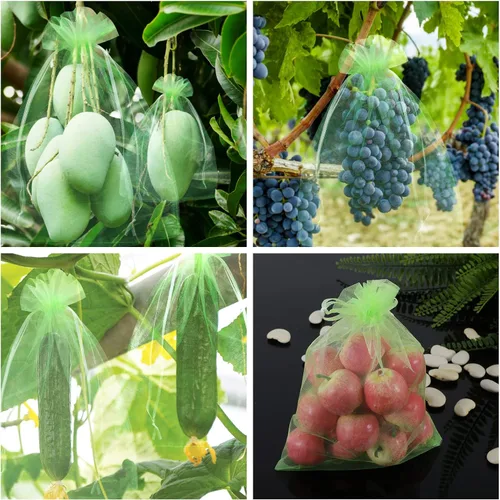 Vista 7 de Kikhope 100 bolsas de protección de frutas, bolsas de red de frutas de 6 x 4 pulgadas, bolsas de red de jardín con cordón, bolsas de red