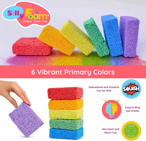Vista 2 de Espuma Tonta, Cuentas de Espuma de Modelado Creativo, Paquete de 2 de 6 Primarios + 6 Bloques Pastel Neón, Sin Slime Sin Desorden, Perfecto