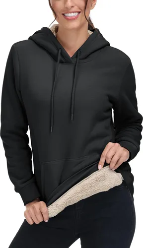Vista 108 de MAGCOMSEN Sudaderas con capucha para mujer, con forro de sherpa, de vellón, para invierno, cálido, pesado, de algodón, con bolsillo