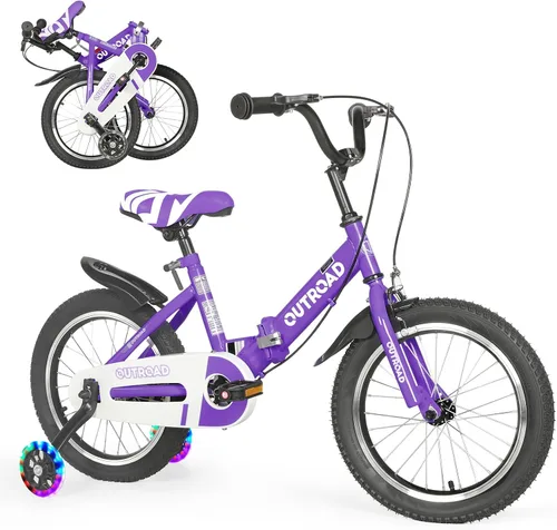 Vista 14 de Bicicleta plegable de 14/16/18 pulgadas con ruedas de entrenamiento, regalos para niñas y niños de 3 a 10 años, bicicleta para niños pequeños