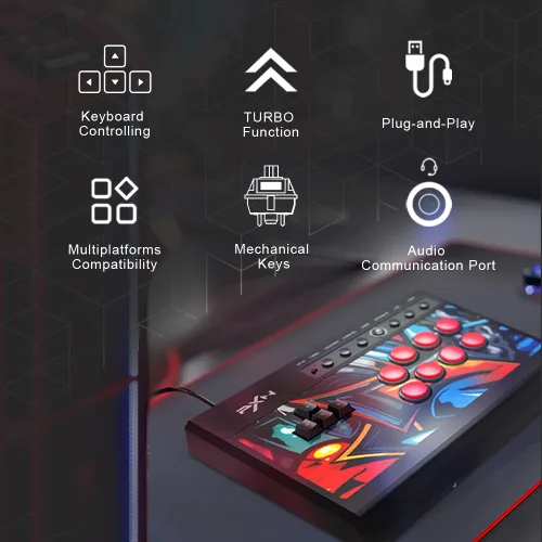Vista 6 de Arcade Stick, PXN X8 Fight Stick Game Controller Joystick Green Axis Mechanical Buttons USB Wired Connection for PCPS4Xbox OneXbox Series