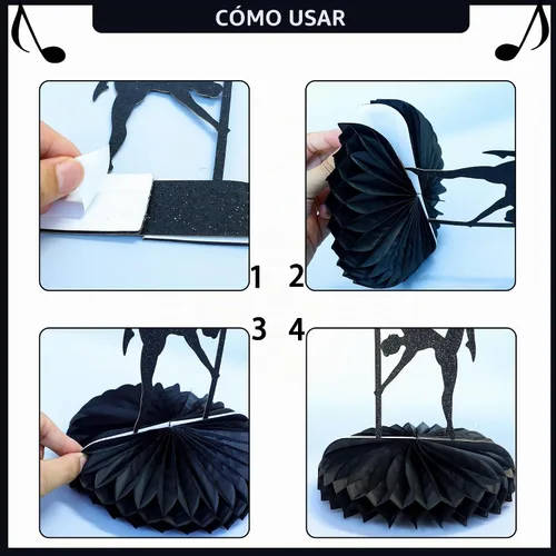 Vista 7 de Gyufise Centro de mesa de nido de abeja para niña, 8 piezas, poste con purpurina negra, decoración de fiesta de baile, centros de mesa de panal