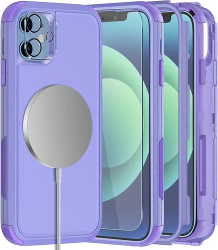 Vista 26 de Diverbox - Funda para iPhone 12 a prueba de golpes y caídas, protector de pantalla de vidrio templado, funda protectora de alta resistencia