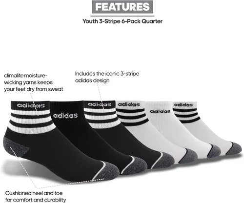 Vista 2 de adidas Calcetines de 3 rayas para niños y niñas (6 pares)