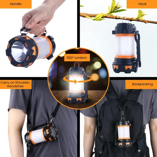 Vista 7 de AYL - Linterna LED de camping recargable, linterna superbrillante con luz de 360 grados, banco de energía, resistente al agua IPX4 para emergencias