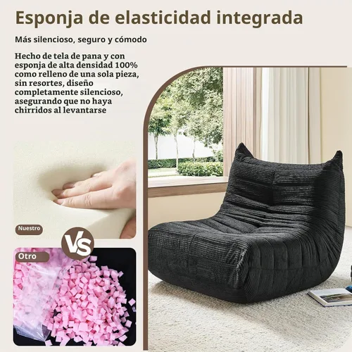 Vista 9 de Silla Puf - Sofá de Esquina, Silla de Chimenea Sofá Silla Puf, Silla Puf Grande para Adultos, Sofá de Piso de Chimenea para Sala de Estar Negro