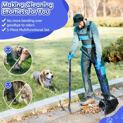 Vista 2 de SlowTon - Cuchara para excrementos de perro, mango largo de 37.4 pulgadas para perros grandes Adjustable, Portable, Non Breakable, with 20 Waste