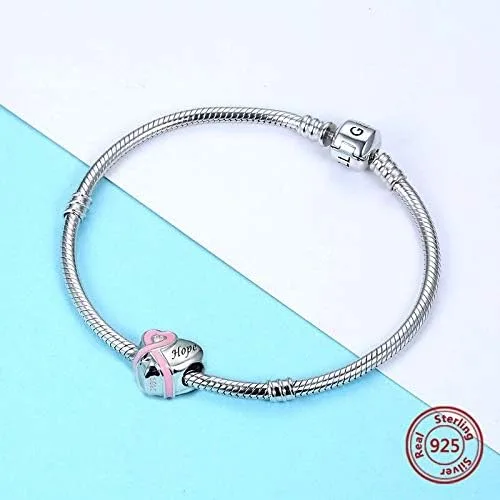 Vista 4 de Bolenvi Hope - Abalorio de plata de ley 925 con diseño de corazón rosa para pandora y pulseras o collares similares Plata esterlina Sin gemas