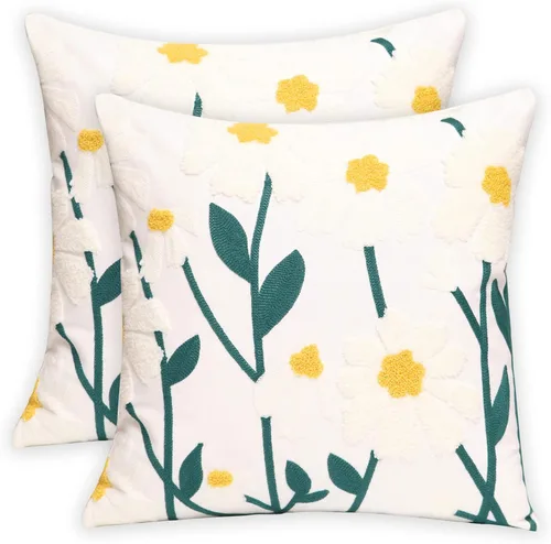 Vista 16 de Juego de 2 fundas de almohada decorativas bordadas para sofá, fundas cuadradas para cojines, para dormitorio, sofá, decoración rústica de granja, 18