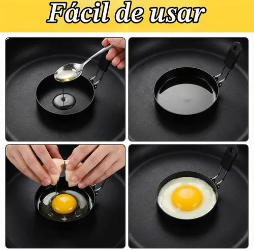 Vista 5 de Juego de 8 anillos de huevo de 3.5 pulgadas, molde para panqueques de 6 pulgadas con mango de silicona, anillo de huevo para panqueques, moldes
