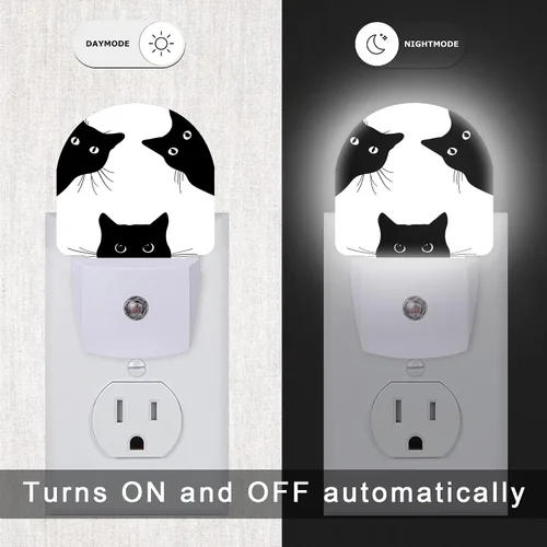 Vista 4 de Luz nocturna de gato, luces nocturnas de gato negro enchufables a la pared, lámpara LED con sensor de atardecer a amanecer, 0.5 W para niños, niñas