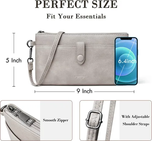 Vista 5 de OPAGE Bolso cruzado para mujer, de cuero suave, bolso cruzado de hombro, ligero, triple cremallera, bolso para teléfono celular