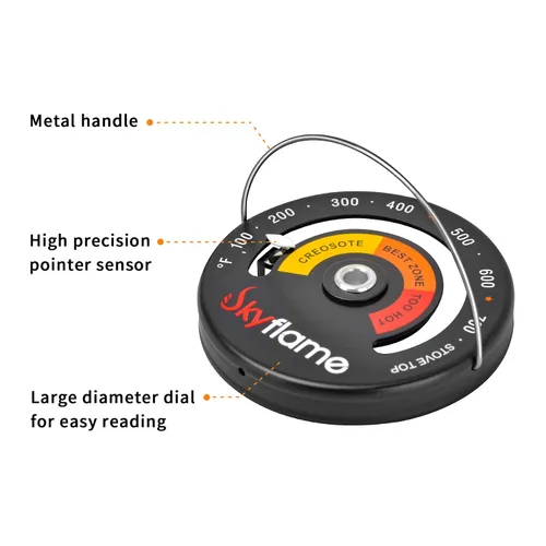 Vista 2 de Skyflame Termómetro superior magnético Medidor de temperatura de estufa de madera con dial grande, accesorios de chimenea para estufas de gas/estufa