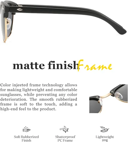 Vista 4 de KISSUN Gafas de sol polarizadas negras semi sin montura para hombre gafas de sol clásicas retro de media montura para conducción 100 bloqueo UV
