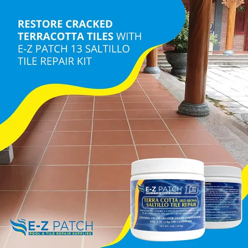 Vista 3 de 13 Kit de reparación de azulejos Saltillo, relleno de azulejos terracota para bricolaje (rojo-marrón, 1 libra) Para astillas y grietas de azulejos