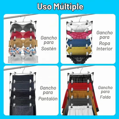 Vista 3 de DEILSY™ Perchas para falda de 5 niveles con clips (3 PK) Perchas para ahorrar espacio de pantalones Múltiples en una con clip Perchas para ropa