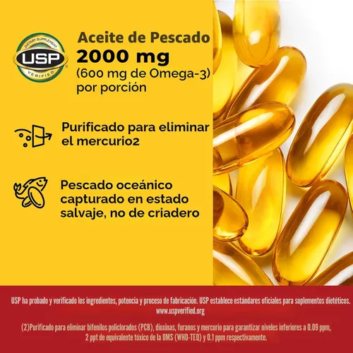 Vista 3 de Nature Made - Suplementos de aceite de pescado Omega 3, 2000 mg por porción en cápsulas blandas, aceite de pescado Omega 3 para el apoyo a la salud