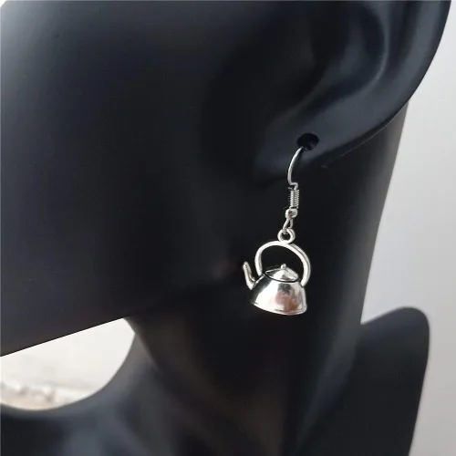 Vista 4 de Pendientes para tetera, joyería para hervidor, Foodie, amante del café, accesorios para barista, 40x17mm, Zinc, Sin gemas.