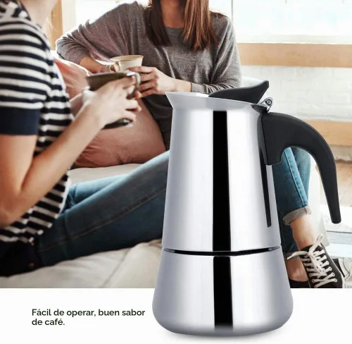 Vista 3 de Cafetera de café expreso, cafetera portátil de acero inoxidable, cafetera expreso, clásica para el hogar, la oficina (3.3 fl oz)