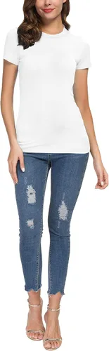 Vista 7 de EXCHIC Camiseta básica ajustada de manga corta para mujer
