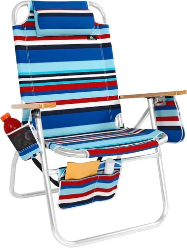 Vista 9 de Silla de playa grande y resistente para adultos grandes y altos, capacidad de 300 libras, tubo de aluminio, 4 posiciones reclinables