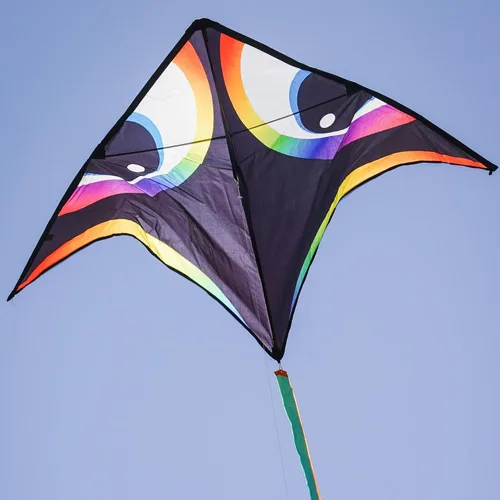 Vista 3 de In the Breeze 3340 - Manu Aurora 72" Delta Kite - Cara grande y colorida de pájaro de cometa voladora fácil