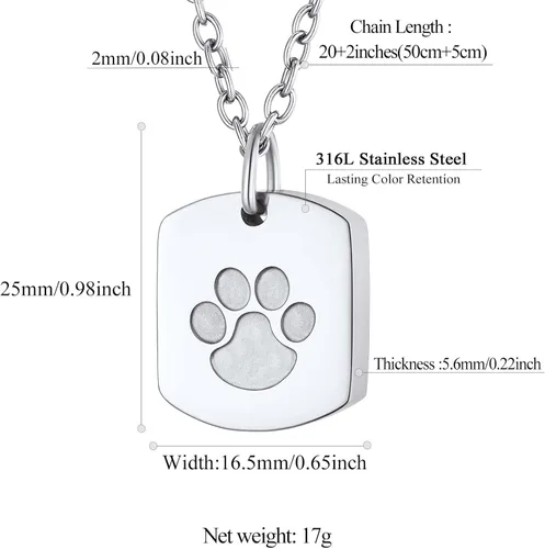Vista 139 de FindChic Collares personalizados con urna para cenizas, barra vertical, gato, luna, reloj de arena, garra de perro, acero inoxidable, chapado en oro