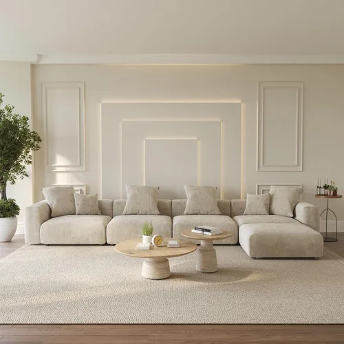 Vista 51 de WJShome Cloud Couch Sofá Seccional Modular, Sofá en Forma de L de 102 pulgadas con Otomana, Sofá de Pana Beige de 3 Asientos, Sofá Seccional