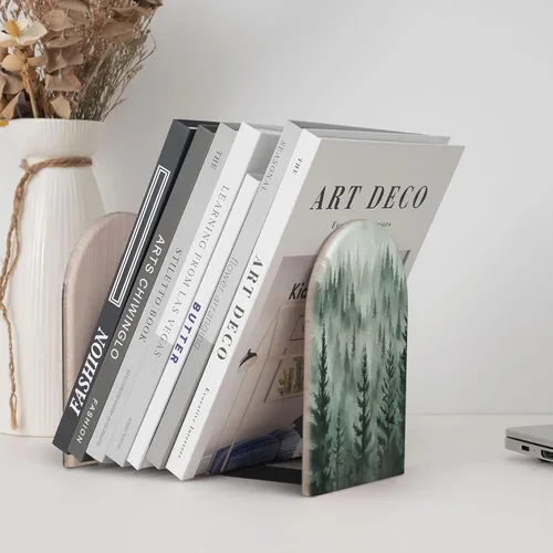 Vista 6 de Sujetalibros decorativos de árbol verde para estantes, soporte para libros pesados, organizador antideslizante para escritorio para habitación
