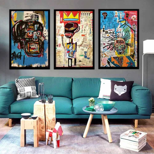 Vista 7 de 3 piezas de arte callejero de grafiti azul para decoración de pared, arte moderno, estética, lienzo, pintura, pintura abstracta, póster de hombre