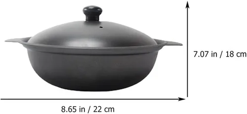 Vista 3 de Cabilock Hogar Pequeño Hierro Pot Basics Esmalte Hierro Fundido Claypot: Sartén Cazuela Cubierta 7.1 in Olla De Arcilla Olla De Arroz