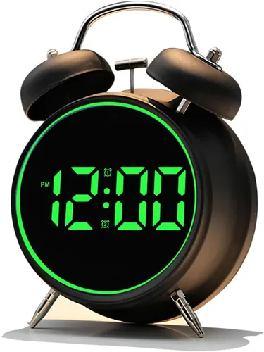 Vista 8 de Reloj despertador extra fuerte para adultos, adolescentes, niños, bonito metal retro, antiguo con campanas gemelas, funciona con pilas o enchufe
